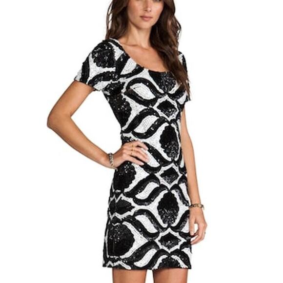 Tracy Reese Dresses & Skirts - Tracy Reese Sequined Sheath Mini Dress Black White Shimmer Party Glam Club 10P